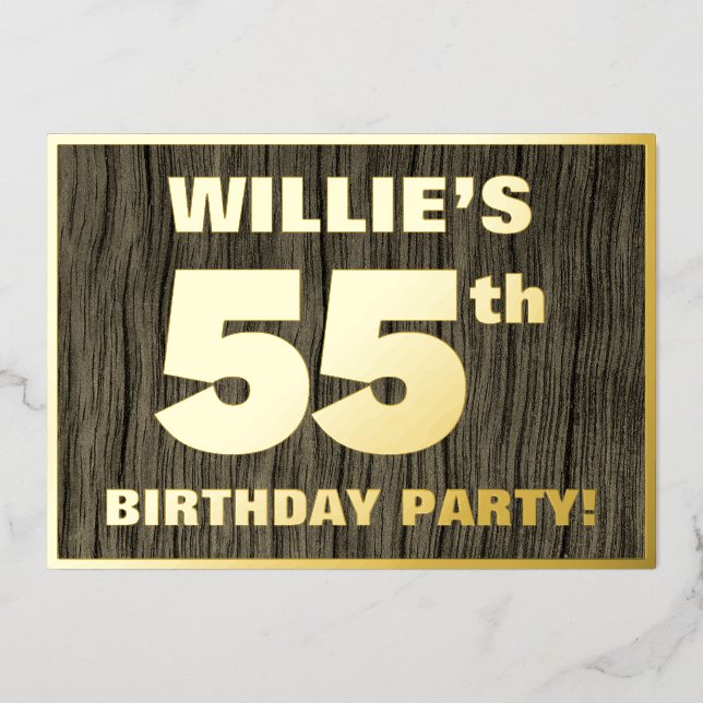 55th Birthday Party: Bold, Faux Wood Grain Pattern (Front)