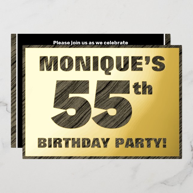 55th Birthday Party — Bold, Faux Wood Grain Text (Front/Back)