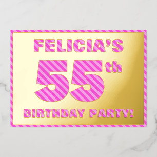 55th Birthday Party — Bold, Fun, Pink Stripes # 55