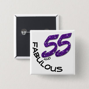 55th Birthday Party Celebration Purple Glitter 15 Cm Square Badge