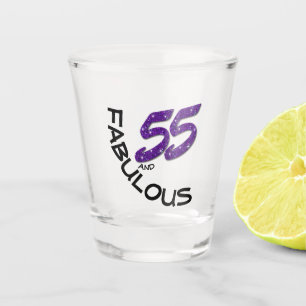 55th Birthday Party Celebration Purple Glitter Shot Glass