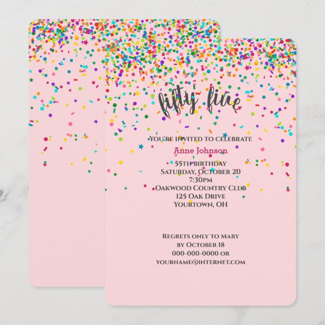 55th Birthday Party confetti Invitation (Front/Back)