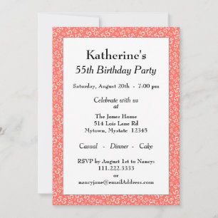 55th Birthday Party, Coral/White Number Pattern Invitation