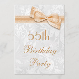 55th Birthday Party Damask and Faux Bow Invitation