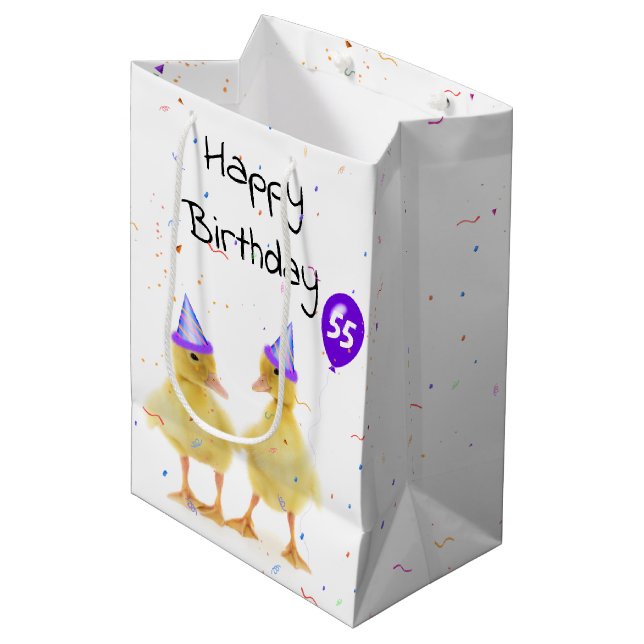 55th Birthday Party Ducks with Balloon Medium Gift Bag (Front Angled)