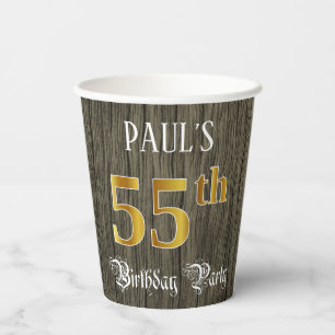 55th Birthday Party — Faux Gold & Faux Wood Looks Paper Cups