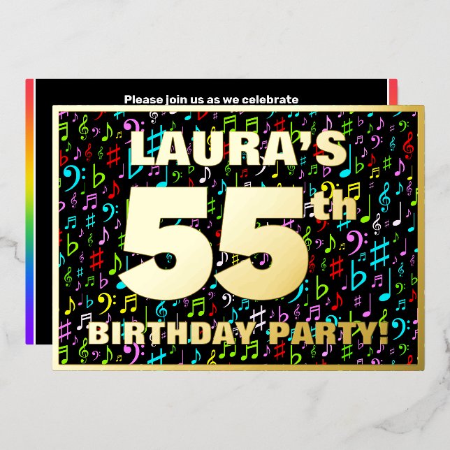 55th Birthday Party — Fun, Colorful Music Symbols (Front/Back)