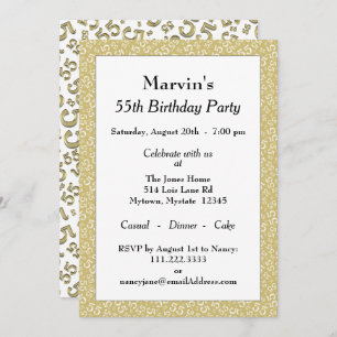 55th Birthday Party, Gold/White Number Pattern Invitation