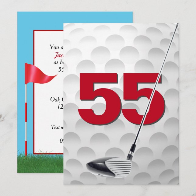 55th Birthday Party Golf Theme Invitation (Front/Back)