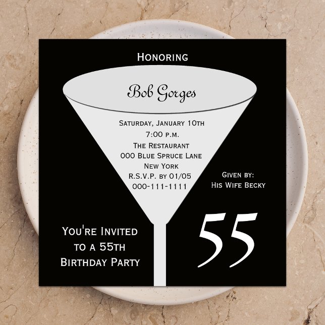 55th Birthday Party Invitation 55 in Black (Creator Uploaded)