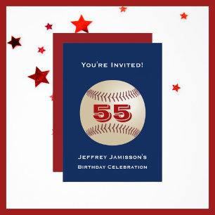 55th Birthday Party Invitation Baseball