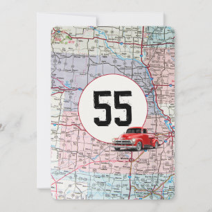 55th Birthday Party Red Retro Truck Invitation