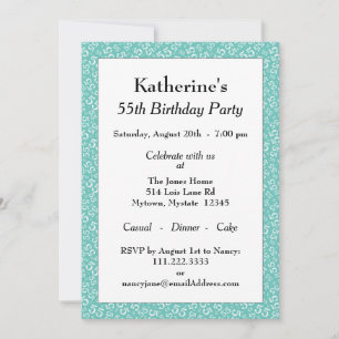 55th Birthday Party, Teal/White Number Pattern Invitation