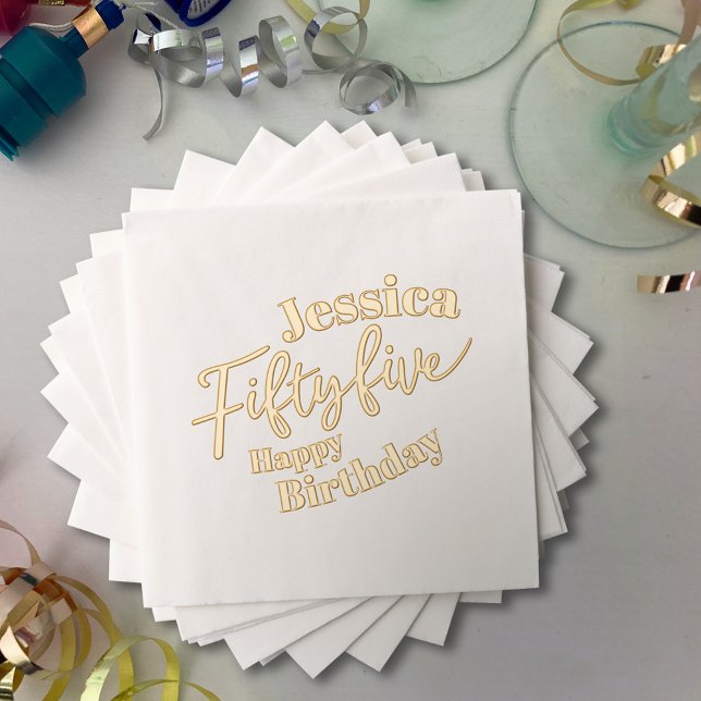 55th Birthday party Twenty five script rose gold Foil Napkins (Creator Uploaded)
