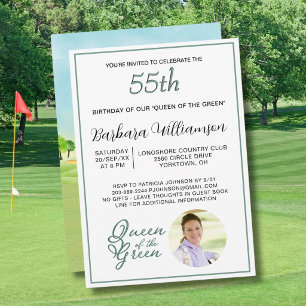 55th Birthday Photo Lady Golfer Theme Invitation