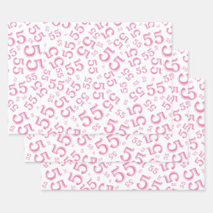 55th Birthday Pink/White Random Number Pattern 55 Wrapping Paper Sheet