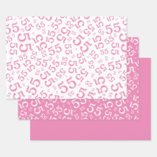 55th Birthday Pink/White Random Number Pattern 55 Wrapping Paper Sheet