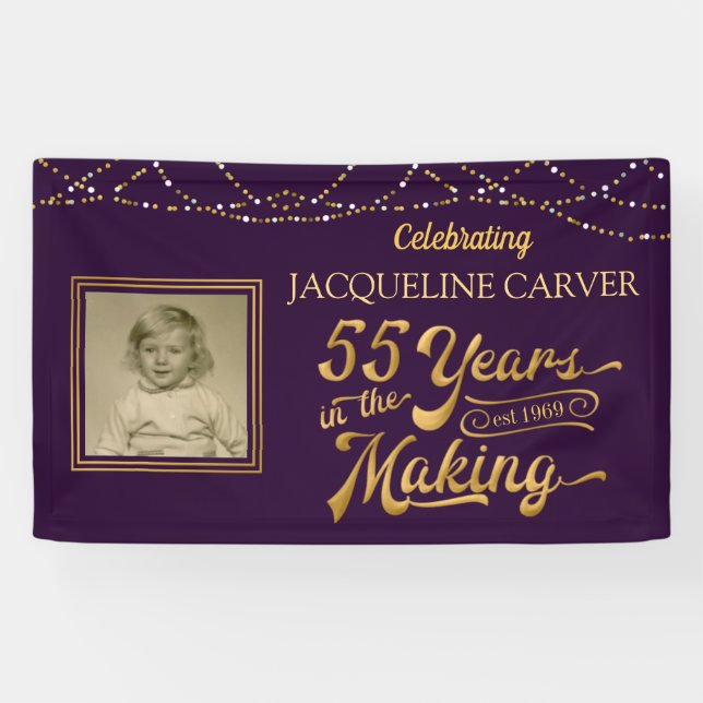 55th Birthday Purple and Gold Photo Banner (Horizontal)