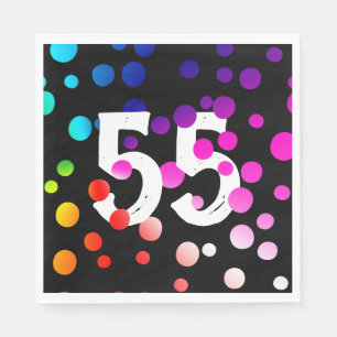 55th Birthday Rainbow Dots on Black Napkin