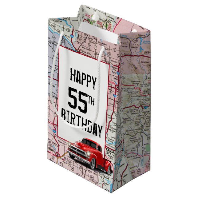 55th Birthday Red Retro Truck on Map   Small Gift Bag (Front Angled)