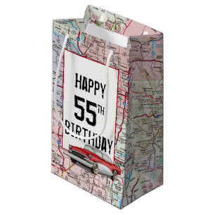 55th Birthday Retro Buick On Map  Small Gift Bag