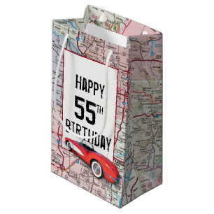 55th Birthday Retro Corvette On Map Small Gift Bag