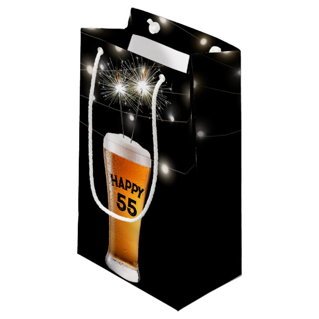 55th Birthday Sparkler In Beer  Small Gift Bag (Front Angled)