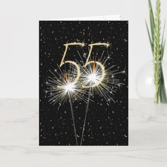 55th Birthday Sparkler on black Card (Front)