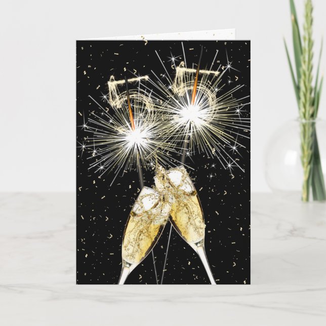 55th Birthday Sparklers and Champagne Toast Card (Front)
