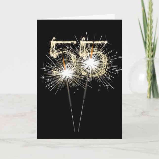 55th Birthday Sparklers on Black  Card (Front)