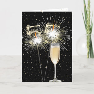 55th Birthday Sparklers With White Wine Card
