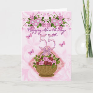 55th Birthday Special Lady, Roses And Flowers - 55 Card
