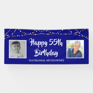 55th Birthday String Lights Photo Name Royal Blue Banner