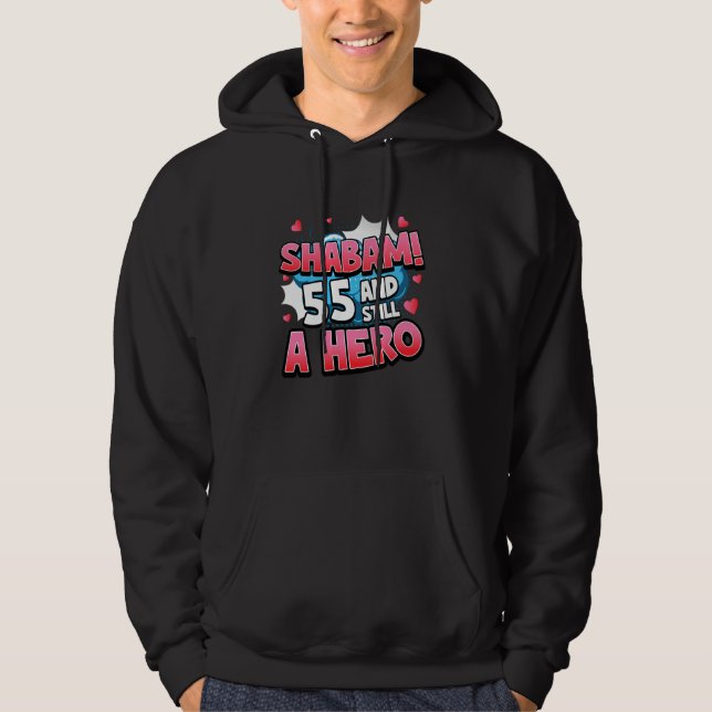55th Birthday Superhero Women Shabam! Hero Comic B Hoodie (Front)