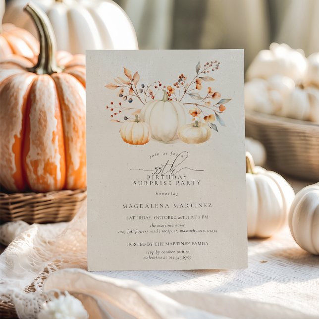 55th Birthday Surprise Party White Pumpkin Fall Invitation (Creator Uploaded)