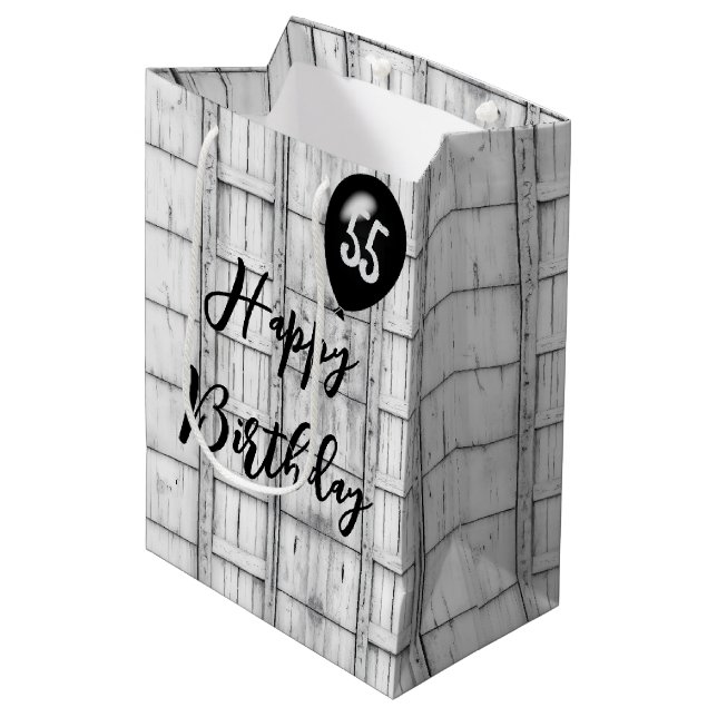55th Birthday Symmetrical Rustic Wood Pattern Medium Gift Bag (Front Angled)