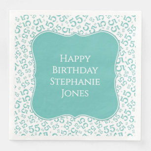 55th Birthday Teal/White Bracket Number Pattern Napkin
