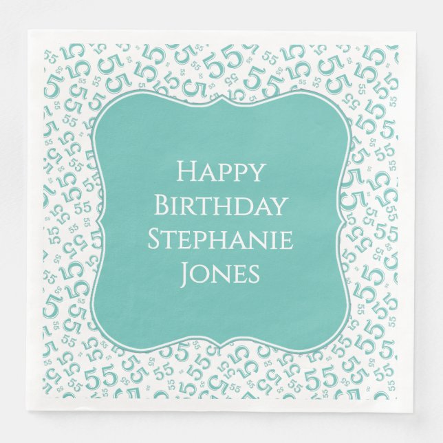 55th Birthday Teal/White Bracket Number Pattern Napkin (Front)