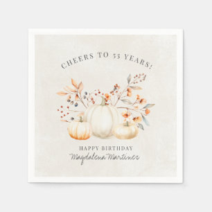 55th Birthday White Pumpkin Fall Leaves Custom Napkin
