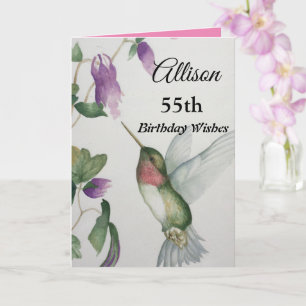 55th Birthday Wishes Elegant Pretty Hummingbird Card