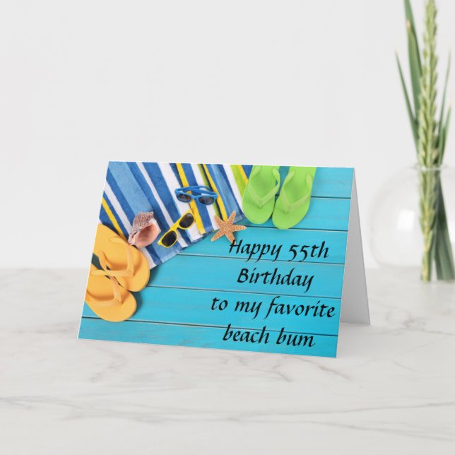 **55th BIRTHDAY** WISHES FOR MY FAVORITE BEACH BUM Card (Front)