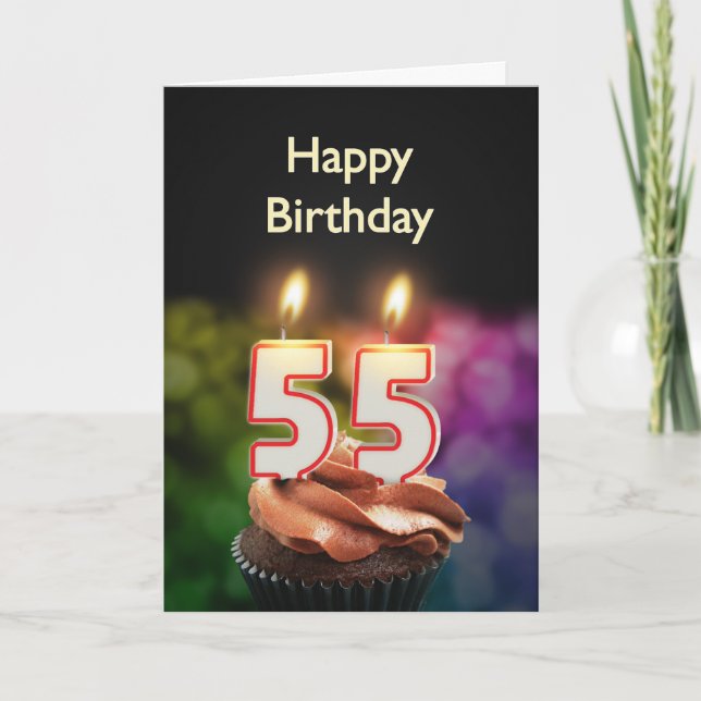 55th Birthday with cake and candles Card (Front)