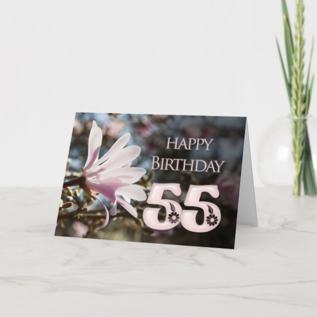 55th Birthday with magnolia Card (Front)