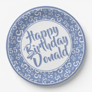 55th Blue/White Random Number Pattern Paper Plate