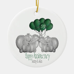 55th Emeral Wedding Anniversary cute elephant Ceramic Tree Decoration