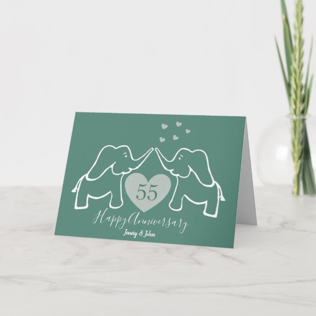 55th emerald anniversary elephant husband & wife card (Front)