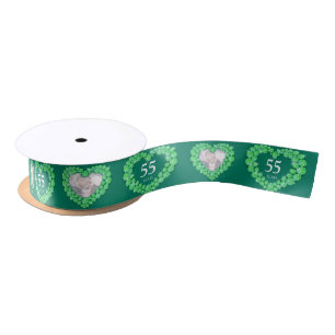 55th emerald green wedding anniversary photo heart satin ribbon