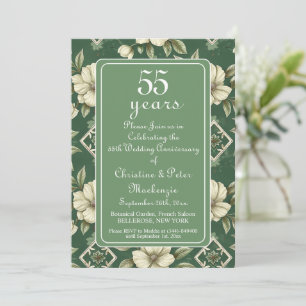 55th Emerald Ivory Floral Wedding Anniversary Invitation