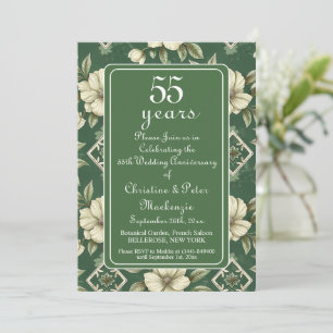 55th Emerald Ivory Floral Wedding Anniversary  Invitation