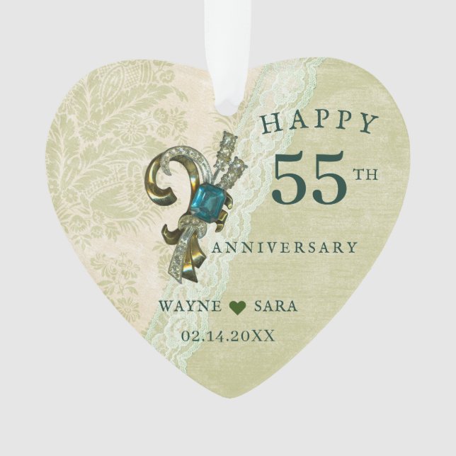 55th Emerald Jewel Wedding Anniversary Ornament (Front)